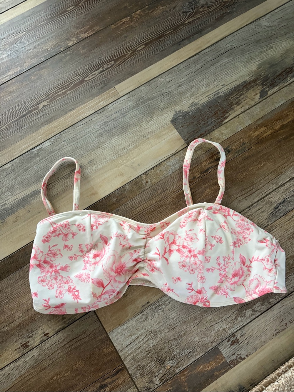 Bandeau Bikini Top with Pink Floral Print